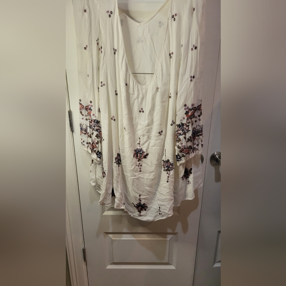 Free People Embroidered boho Floral White Dress Women’s  Small - Picture 7 of 10